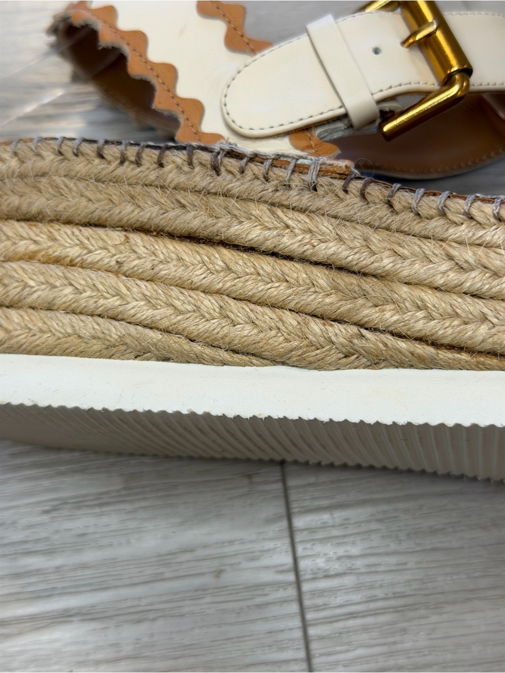 SEE BY CHLOÉ Sandals Glyn Espadrille Platform Strap Tan Leather Women's 10 Sz 41 - Picture 13 of 14